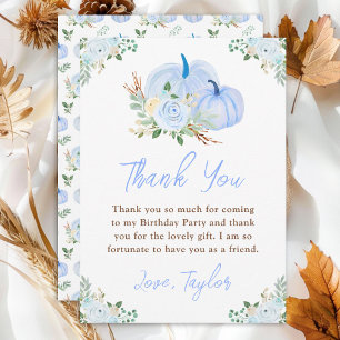 Carte De Remerciements Fête d'anniversaire florale aux citrouilles bleues