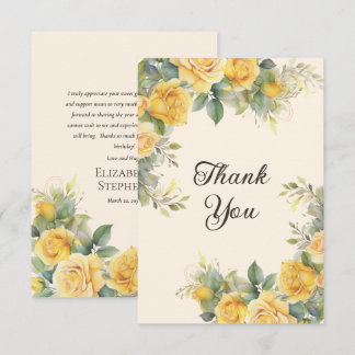 Carte De Remerciements Fête d'anniversaire florale avec rose jaune élégan
