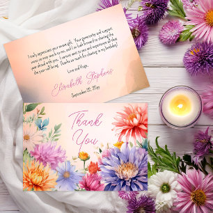 Carte De Remerciements Fête d'anniversaire florale de fleurs d'aster Boho