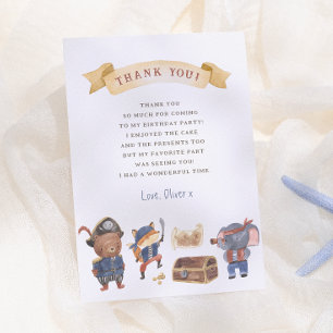 Carte De Remerciements Fête d'anniversaire garçon animaux pirates
