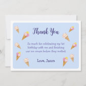 Carte De Remerciements Fête d'anniversaire garçon cône de glace mignon bl (Devant)