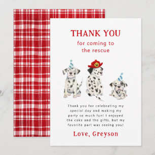 Carte De Remerciements Fête d'anniversaire garçon Dalmatiens pompier