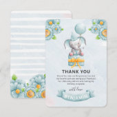 Carte De Remerciements Fête d'anniversaire garçon éléphant mignon  (Devant / Derrière)