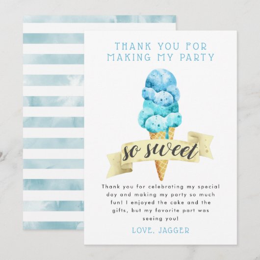Carte De Remerciements Fête d'anniversaire garçon glace bleue (Devant / Derrière)