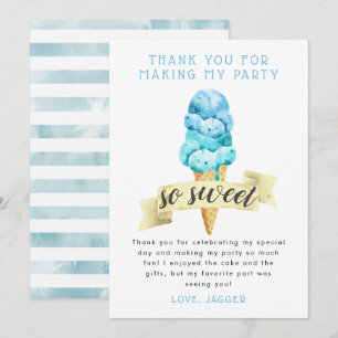 Carte De Remerciements Fête d'anniversaire garçon glace bleue