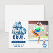 Carte De Remerciements Fête d'anniversaire garçon piscine bleue BRUH  (Devant / Derrière)