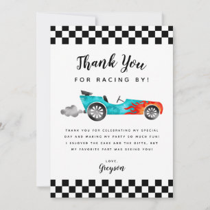 Carte De Remerciements Fête d'anniversaire garçon voiture de course bleue