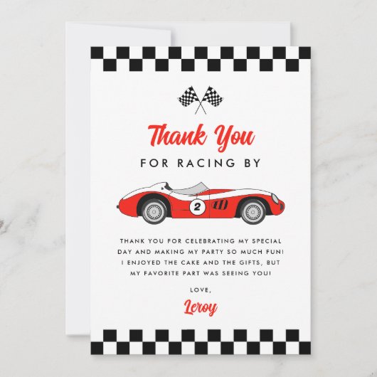 Carte De Remerciements Fête d'anniversaire garçon voiture de course vinta (Devant)