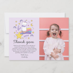 Carte De Remerciements Fête d'anniversaire licorne chat mignon pour enfan