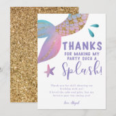 Carte De Remerciements Fête d'anniversaire Magique Mermaid Splash (Devant / Derrière)