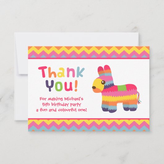 Carte De Remerciements Fête d'anniversaire mexicaine de fiesta de Pinata (Devant)