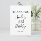 Carte De Remerciements Fête d'anniversaire moderne blanche et noire (Debout devant)