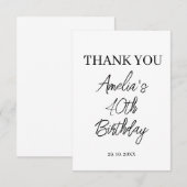 Carte De Remerciements Fête d'anniversaire moderne blanche et noire (Devant / Derrière)