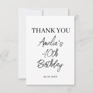 Carte De Remerciements Fête d'anniversaire moderne blanche et noire