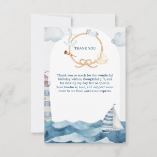 Carte De Remerciements Fête d'anniversaire nautique à l'aquarelle