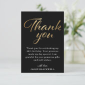 Carte De Remerciements Fête d'anniversaire Noir & Or (Debout devant)