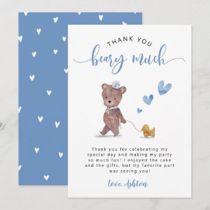 Carte De Remerciements Fête d'anniversaire ours en peluche bleu