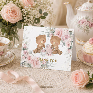 Carte De Remerciements Fête d'anniversaire ours en peluche rose floral Te