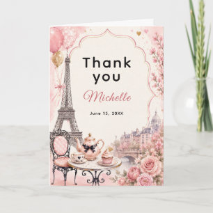 Carte De Remerciements Fête d'anniversaire Pink Paris Tea Party