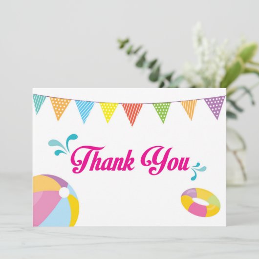 Carte De Remerciements Fête d'anniversaire Piscine Fille Splash (Debout devant)