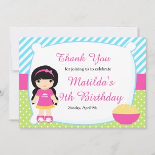 Carte De Remerciements Fête d'anniversaire Pyjama Party pour fille aux ch