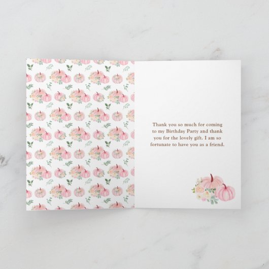 Carte De Remerciements Fête d'anniversaire rose Citrouille (Intérieur)