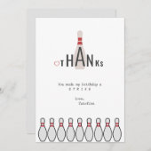 Carte De Remerciements Fête d'anniversaire simple de bowling moderne blan (Devant / Derrière)