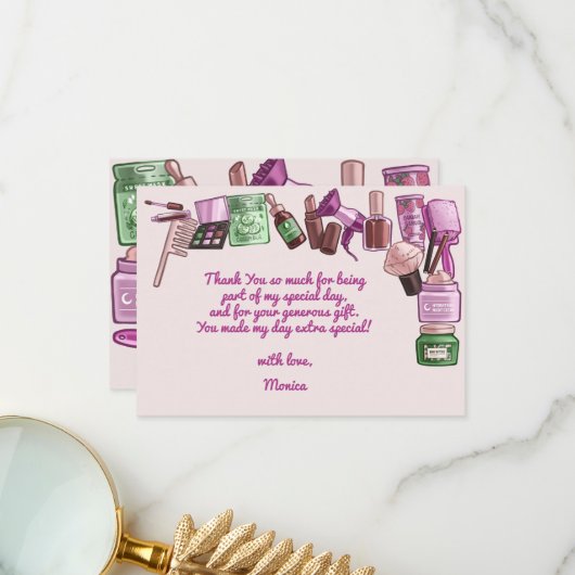 Carte De Remerciements Fête d'anniversaire spa de beauté (Devant/Arrière en situation)