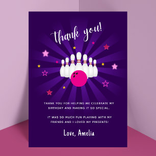 Carte De Remerciements Fête d'anniversaire sur le thème de quilles rose é