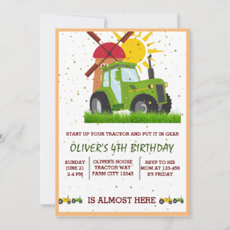 Carte De Remerciements Fête d'anniversaire sur le thème des Green Tractor