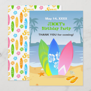 Carte De Remerciements Fête d'anniversaire Surf's up boy