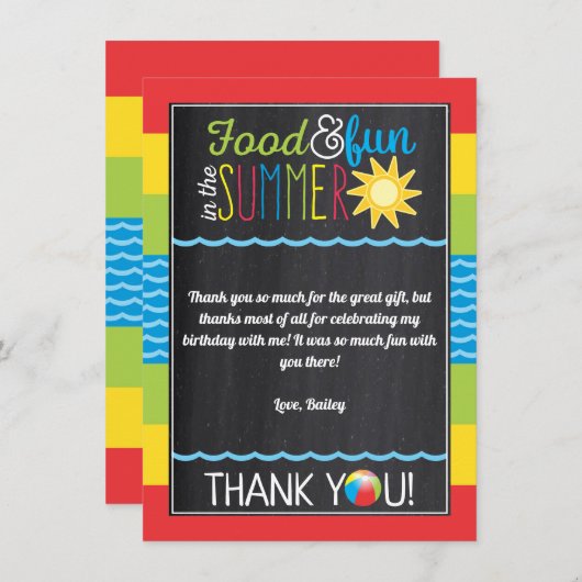 Carte De Remerciements Fête d'anniversaire tableau de craie Piscine Party (Devant / Derrière)