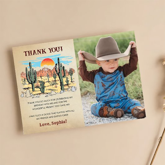 Carte De Remerciements Fête d'anniversaire Wild West Cowboy