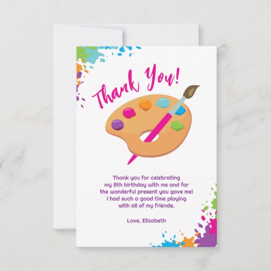 Carte De Remerciements Fête d'art artisanat peinture fête d'anniversaire (Devant)