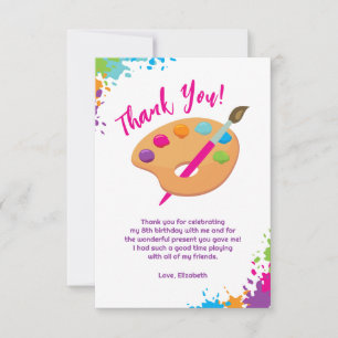 Carte De Remerciements Fête d'art artisanat peinture fille fête d'anniver