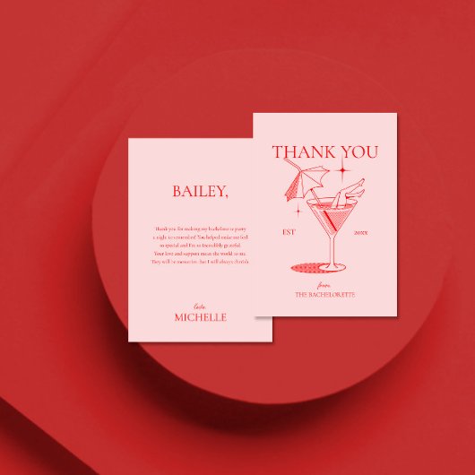 Carte De Remerciements Fête de Bachelorette Cocktail Rétro