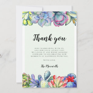 Carte De Remerciements Fête de bébé aquarelle cactus succulent