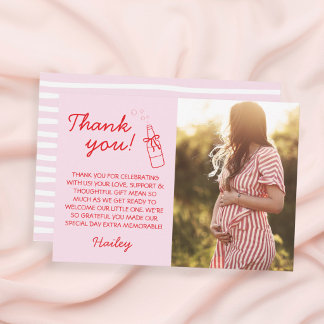 Carte De Remerciements Fête de bébé : Bouteille de soda rose et rouge prê
