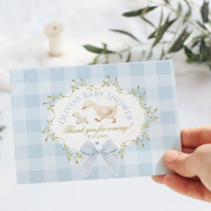 Carte De Remerciements Fête de bébé Coquette Silly Goose à carreaux bleus