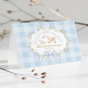 Carte De Remerciements Fête de bébé Coquette Silly Goose à carreaux bleus