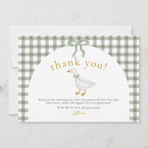 Carte De Remerciements Fête de bébé Cottagecore à carreaux verts Silly Go