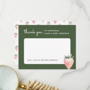 Carte De Remerciements Fête de bébé douce aux fraises à l'aquarelle