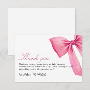 Carte De Remerciements Fête de bébé fille à ruban rose