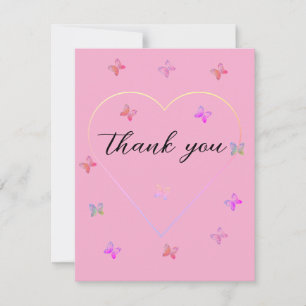 Carte De Remerciements Fête de bébé fille Papillon Cœur Rose