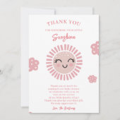 Carte De Remerciements Fête de Bébé Fille Petit Soleil Rose  (Devant)