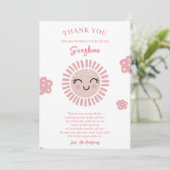 Carte De Remerciements Fête de Bébé Fille Petit Soleil Rose  (Debout devant)