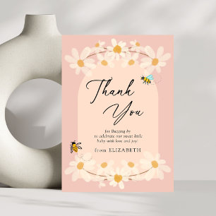 Carte De Remerciements Fête de bébé Fleurs roses de marguerite et abeille