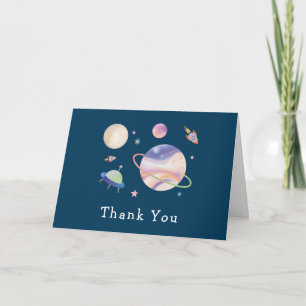 Carte De Remerciements Fête de Bébé Galaxie Verte Nuit Lune Étoile