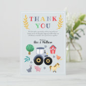 Carte De Remerciements Fête de bébé garçons animaux de la ferme & tracteu (Debout devant)