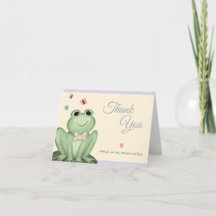 Carte De Remerciements Fête de Bébé Grenouille Crème Fantaisie Lavande